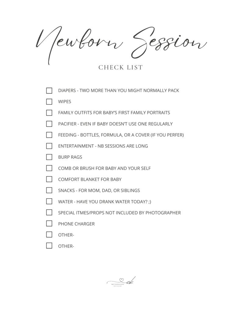 Newborn portrait session checklist